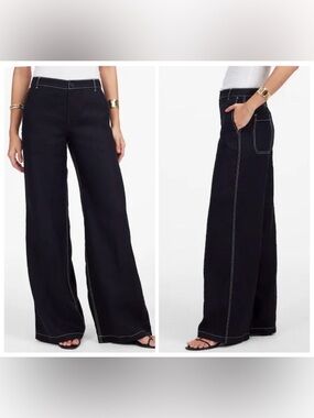 Madewell The Zoe Relaxed Wide Leg Pant Black 100% Linen Pants Women's Size 6 NEW